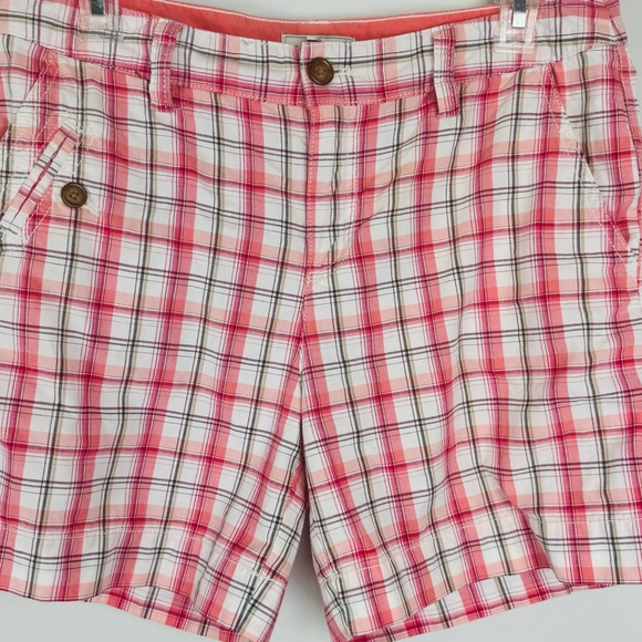 G.H. Bass & Co. Pants - Bass Plaid Bermuda Shorts Pink Cotton Mid Rise Women's 8
